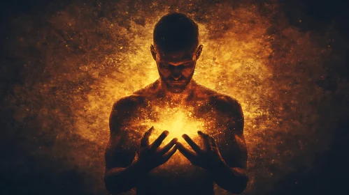 Radiant Man Portrait with Golden Light