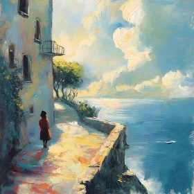 Woman Contemplates Sea View on Coastal Path