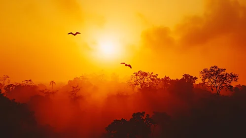 Birds Flying at Sunset