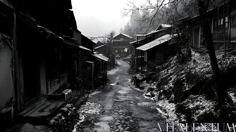 Black and White Village Scene