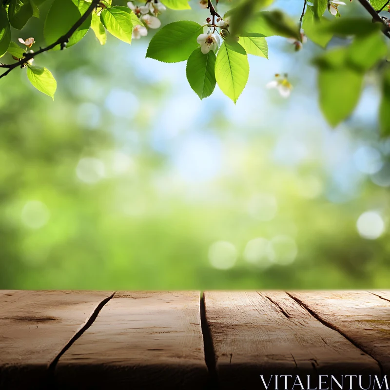 Springtime Serenity: Leaves and Wood Texture
