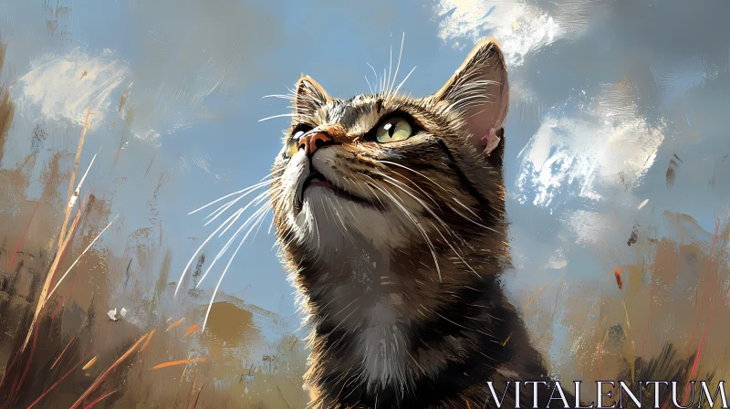 Cat Gazing Skyward AI Image