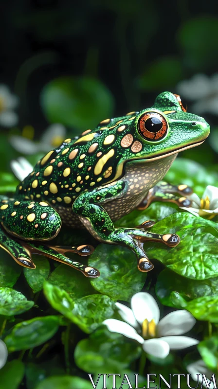 Frog Resting on Leaves