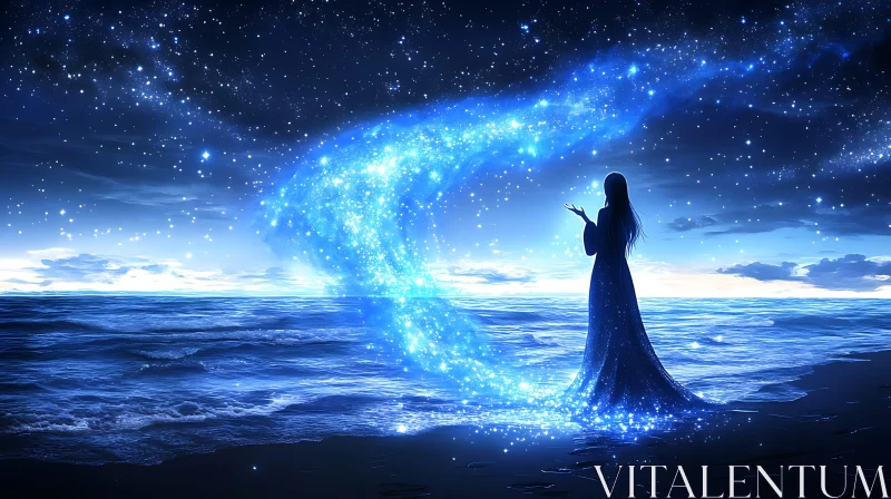 Woman Silhouette with Starry Sky