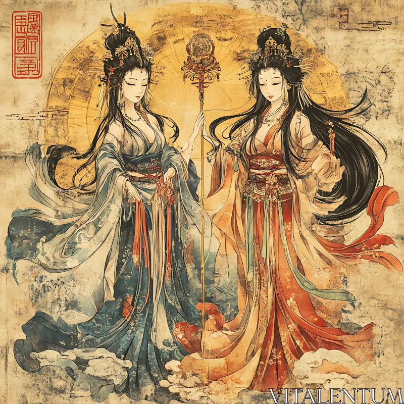 Graceful Asian Women in Traditional Attire