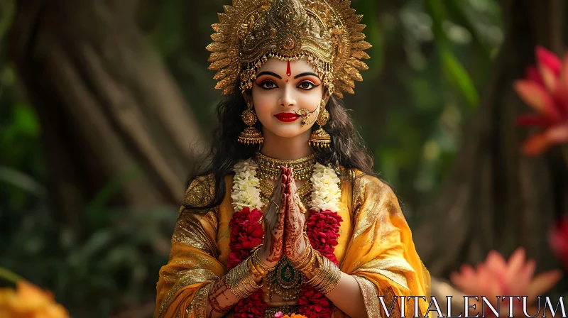 Woman in Traditional Dress and Jewelry