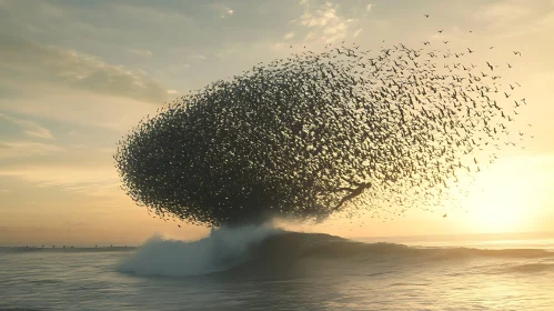 Ocean Birds Wave Silhouette