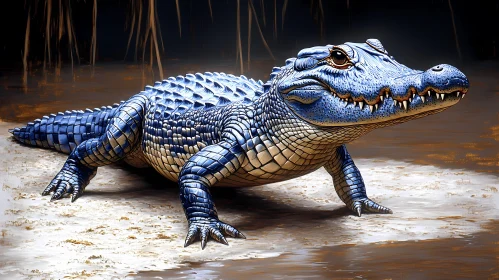 Detailed Blue Crocodile Illustration