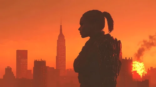 Fiery Sunset Over Post-Apocalyptic Metropolis