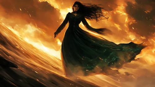 Woman in Dress and Fire