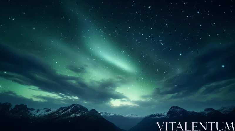 Aurora Lights over Majestic Mountains: A Captivating Nature Scene AI Image