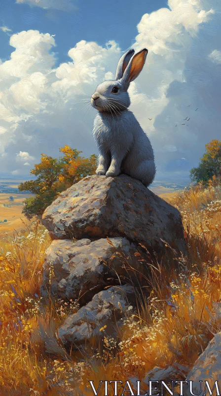 Rabbit in Tranquil Field Setting