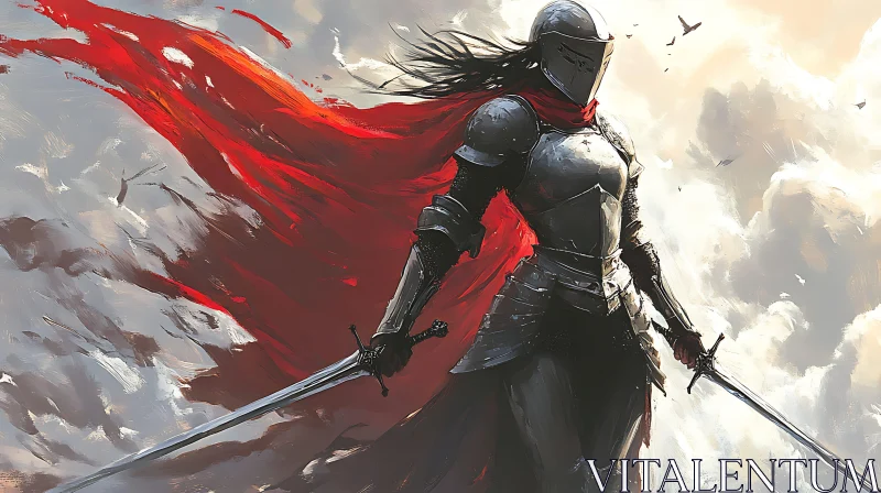 Fantasy Warrior with Red Cape Illustration