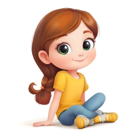 Charming Cartoon Girl with Yellow Shirt