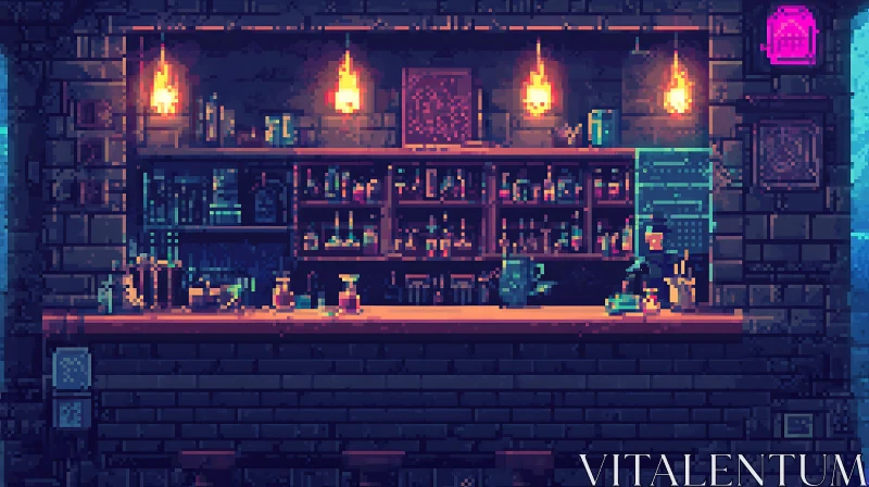 Retro Pixel Bar with Warm Lighting