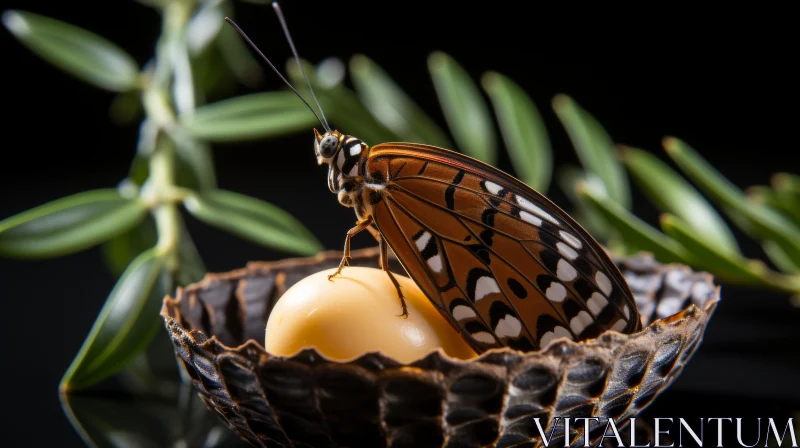 Butterfly on Bird Egg - A Blend of Nature and Craftsmanship AI Image