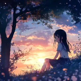 Sunset Anime Girl