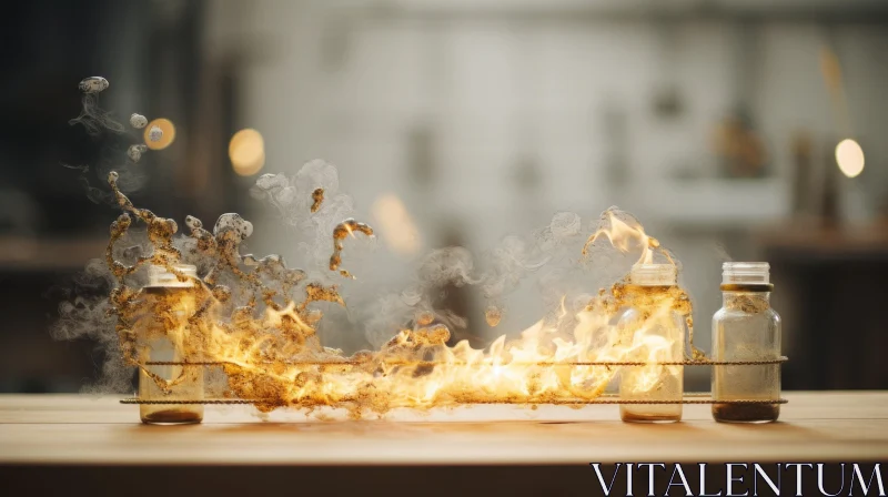 Captivating Fire Art: Liquid Bottles Engulfed in Flames | Photorealistic Rendering AI Image