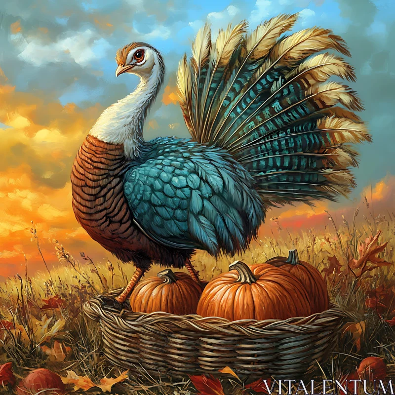 Thanksgiving Turkey with Pumpkins AI Image
