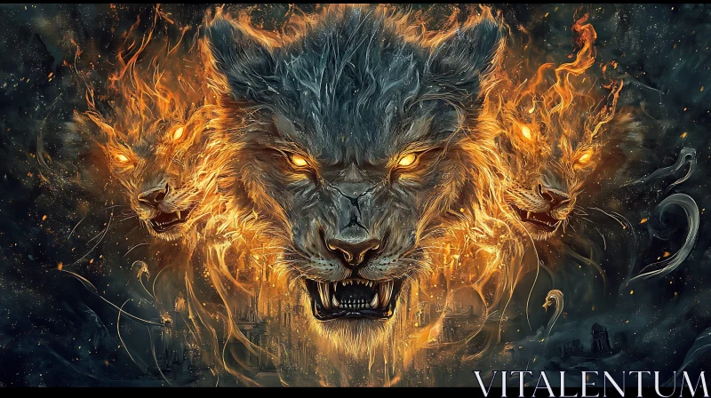 Cerberus Wolf in Fiery Abyss