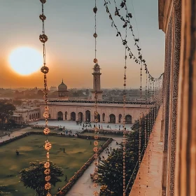 Sunset Over Mosque: An Islamic Architectural Wonder