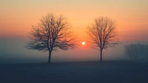 Trees Silhouetted at Sunrise