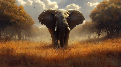 Elephant in Golden Grasses