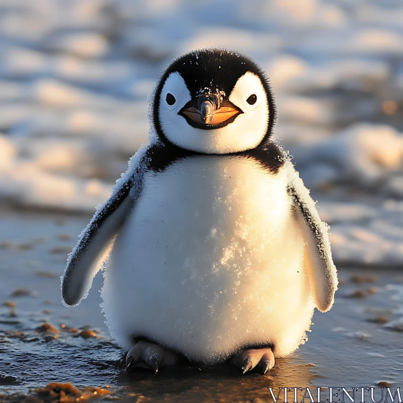 Fluffy Penguin Chick on Sandy Shore