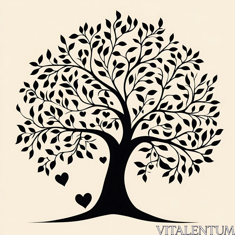 AI ART Heart Tree Silhouette Art Print