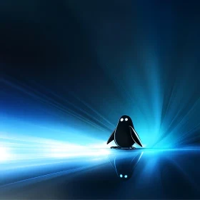 Penguin Illustration with Blue Light Effects