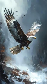 Eagle Gliding Over Snowy Wilderness