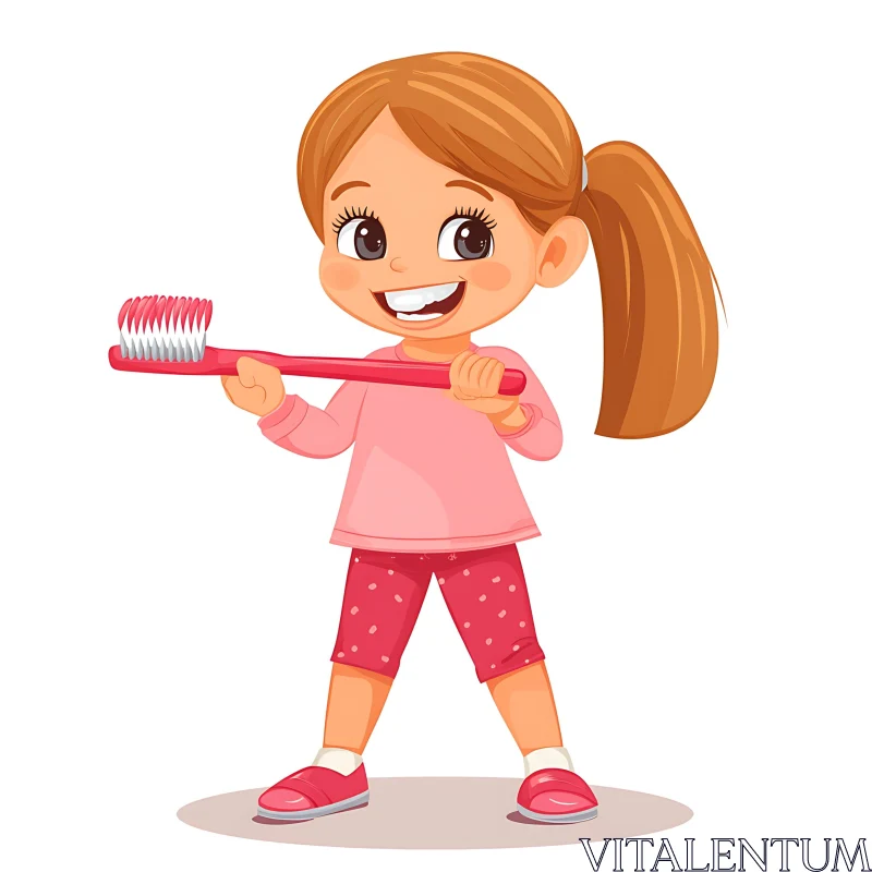 Cartoon Girl with Toothbrush