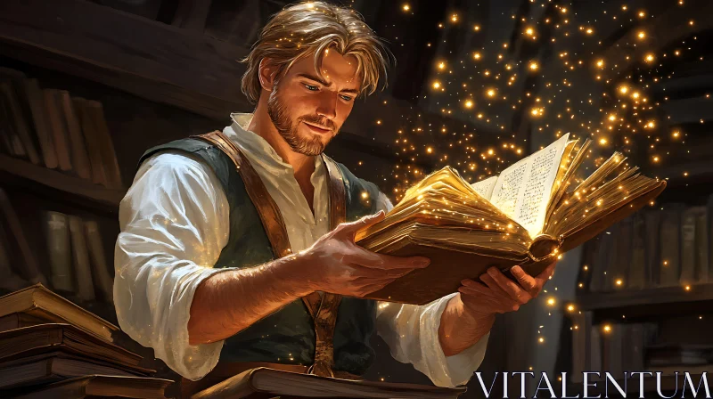 Man Reading a Magical Book