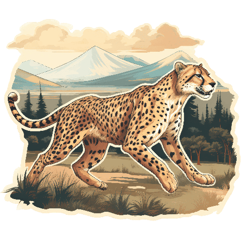 Digital Illustration of a Cheetah Running in a Grassy Field
