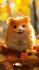 Sweet Hamster with Autumn Leaves