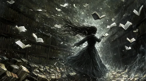 Ethereal Library Scene with Floating Books