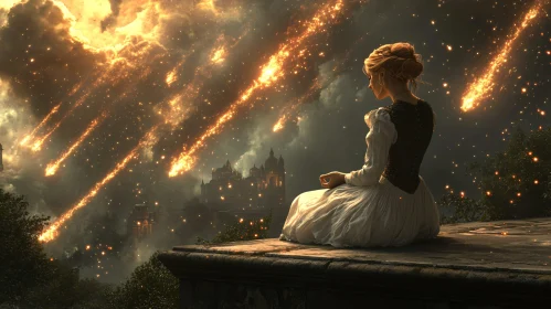 Nightfall Contemplation: Meteors and Ancient Castle