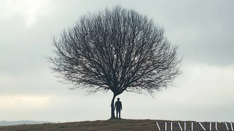 Man Silhouette Under Bare Tree