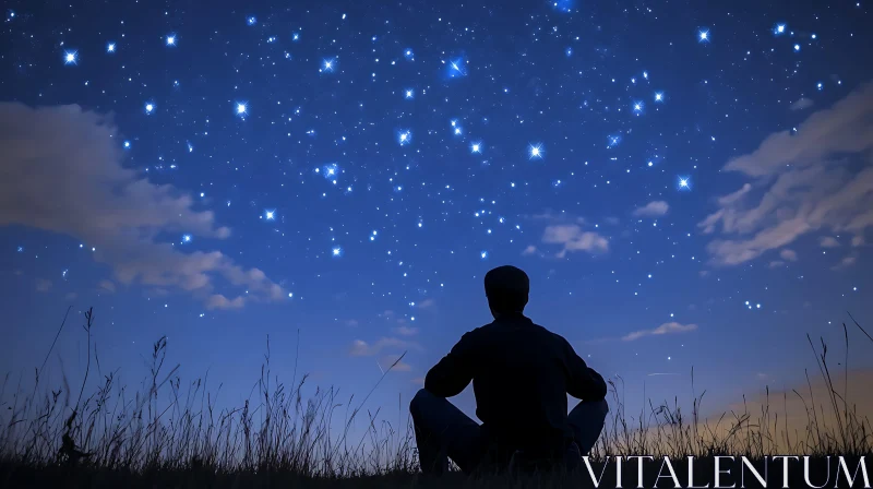 Man Contemplates Starry Night Sky