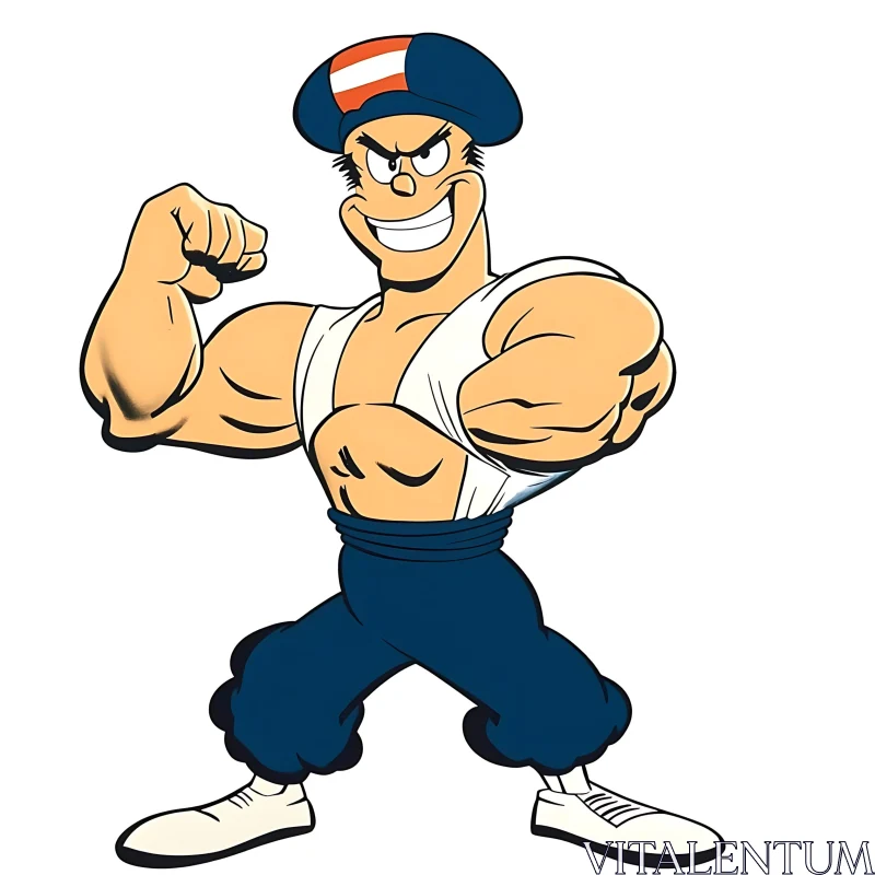 Strong Cartoon Character with Blue Hat AI Image