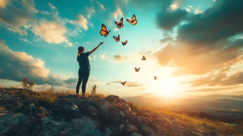 Sunset with Butterflies
