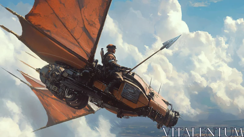 Vintage Flying Machine in Cloudy Sky