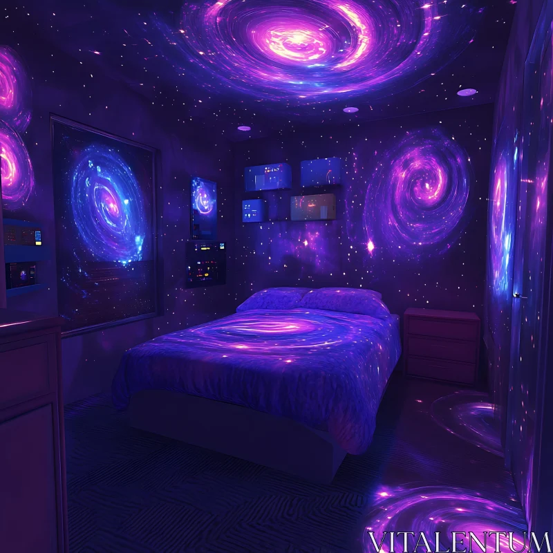 Galaxy-Themed Bedroom with Starry Ambiance