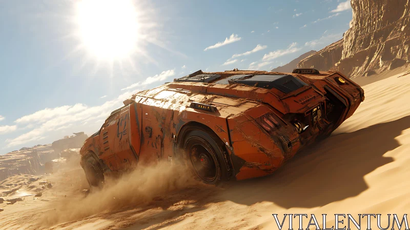 Futuristic Vehicle in Desert Landscape