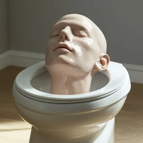 Modern Art Sculpture: Head in Toilet