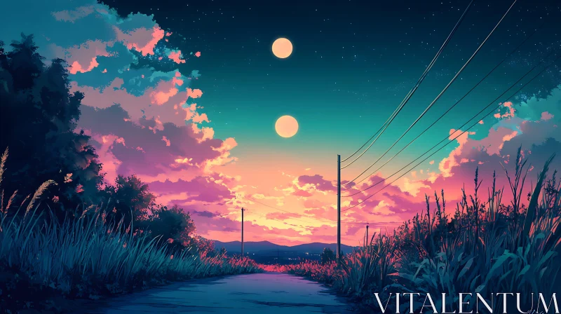 Pastel Sunset Landscape with Road