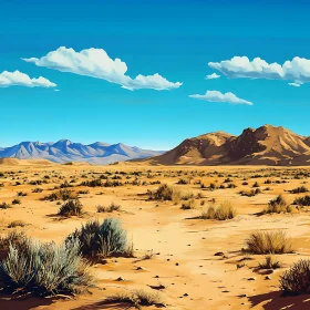 Desert Scene with Blue Sky and Clouds