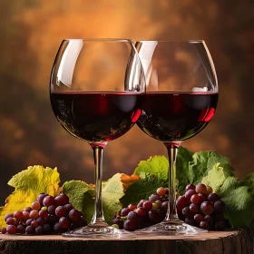 Two Glasses of Red Wine with Grapes