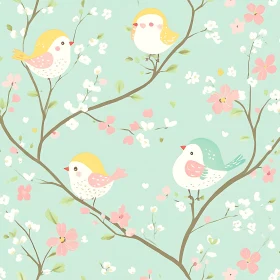 Pastel Birds on Flowering Branches