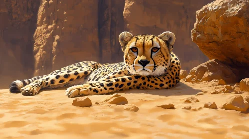 Cheetah Lying on Sandy Ground